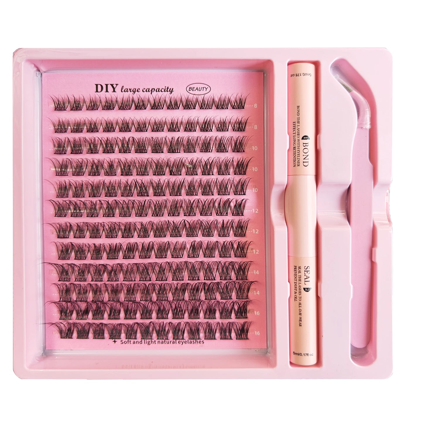 DIY Clusters Lash Kit Full Set 8-16mm Mix Bond&Seal Tweezers Lash for Self Application Makeup Individual Eyelash Extensions