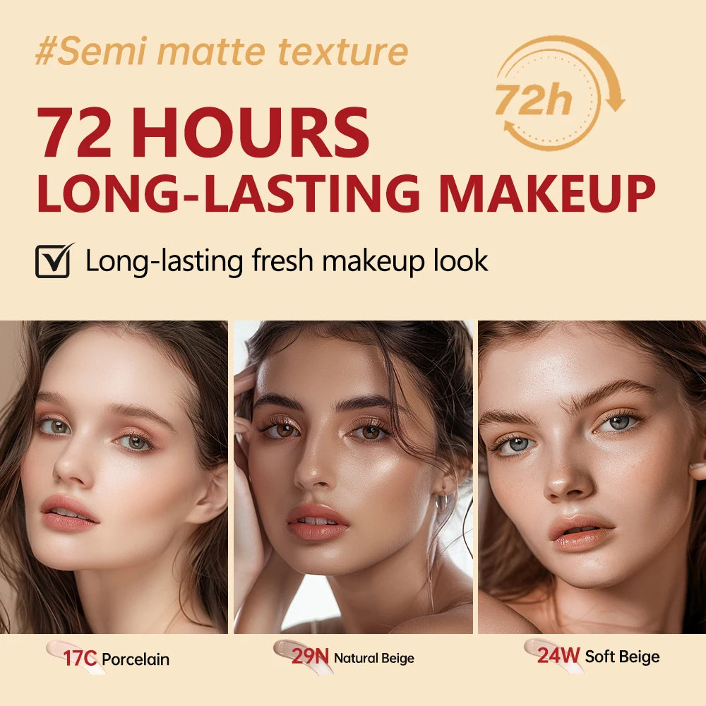 Long-lasting Coverage Foundation Sun Protection Cushion Foundation Semi-Matte Finish 72-Hour Wear Face Base Makeup Cosmetics