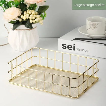 Nordic Iron storage Basket jewelry organizer Gold Office Desktop Sundries Makeup Brushes Holder Table Cosmetics Organizer Rack