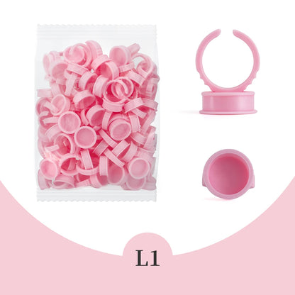GLAMLASH 100Pcs/Bag Disposable Eyelash Extension Glue Ring Cup Tattoo Pigment Holder Container Lash Tools