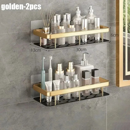 1/2/3pcs Aluminum Alloy No Drill Wall Bathroom Shelf Shampoo Rack Makeup Storage Organizer Shower Shelf Bathroom Accessories