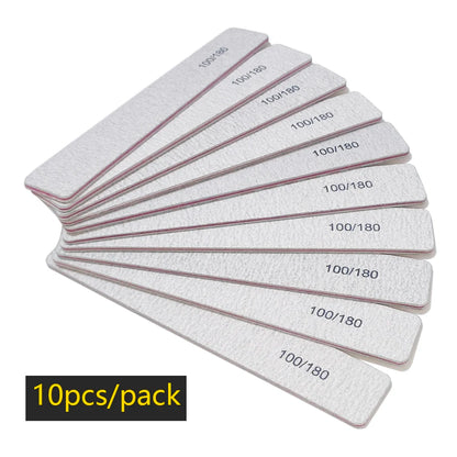 Nail File Buffer 100/180 Grit Half Moon Nail Files Double Side Sandpaper Nail Sanding Grinding Gel Nail Polish Manicure Tool