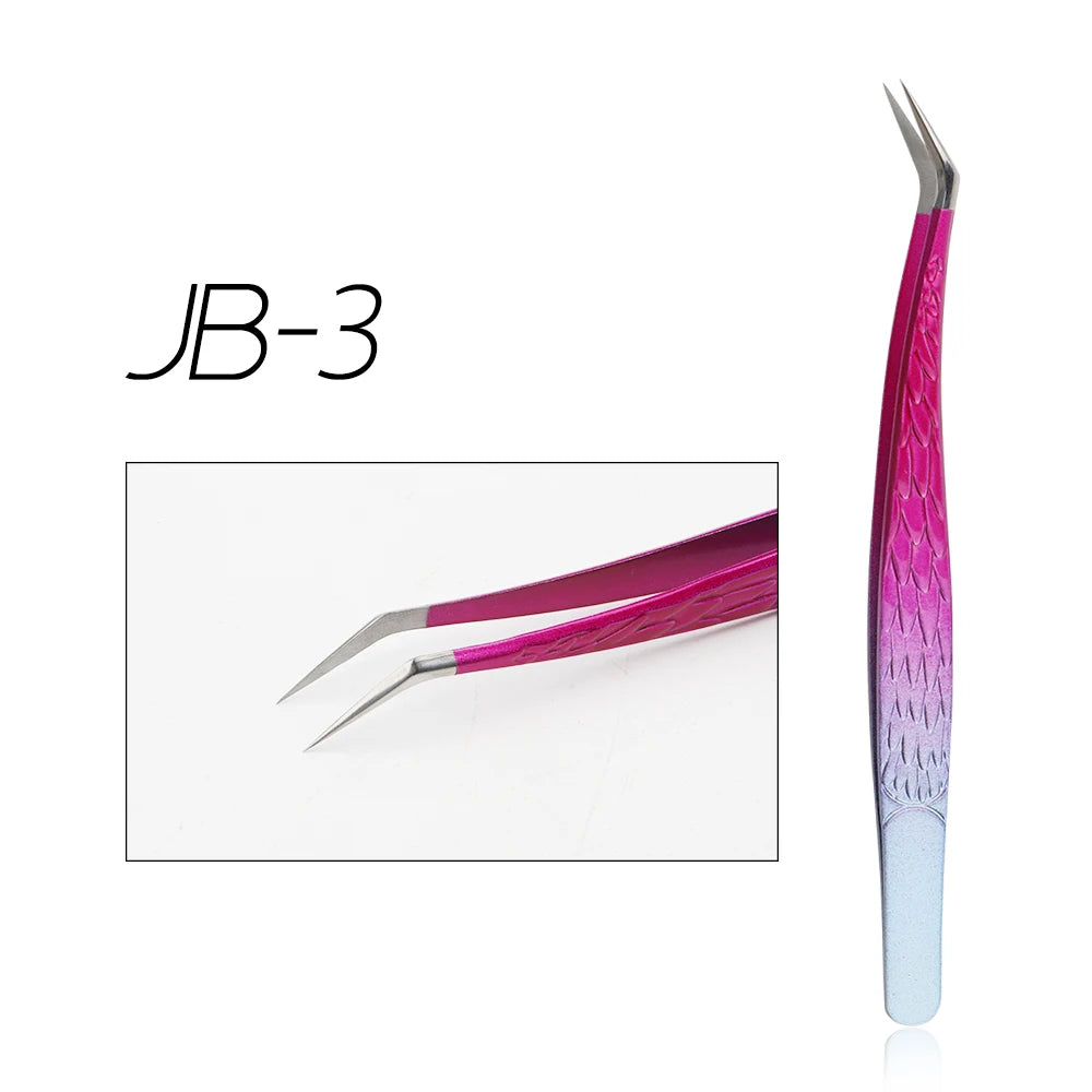 GEMERRY Tweezers for Eyelash Extension Colorful Stainless Steel Superhard Fiber Tips High Precision Anti-Static Makeup Tool