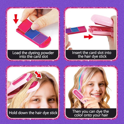 Children's Simulated Hair Dyeing Stick Set DIY Hair and Makeup Tools Girl's House Hair Accessories and Makeup Toy Gifts