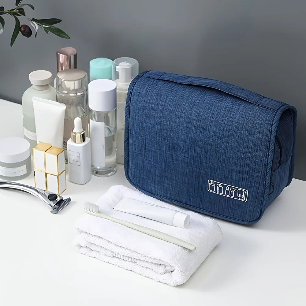 Zippered Cosmetic Organizer Bag - Oxford Fabric Travel Toiletry Pouch for Makeup Brushes Lipsticks, Men Women Hand Washable