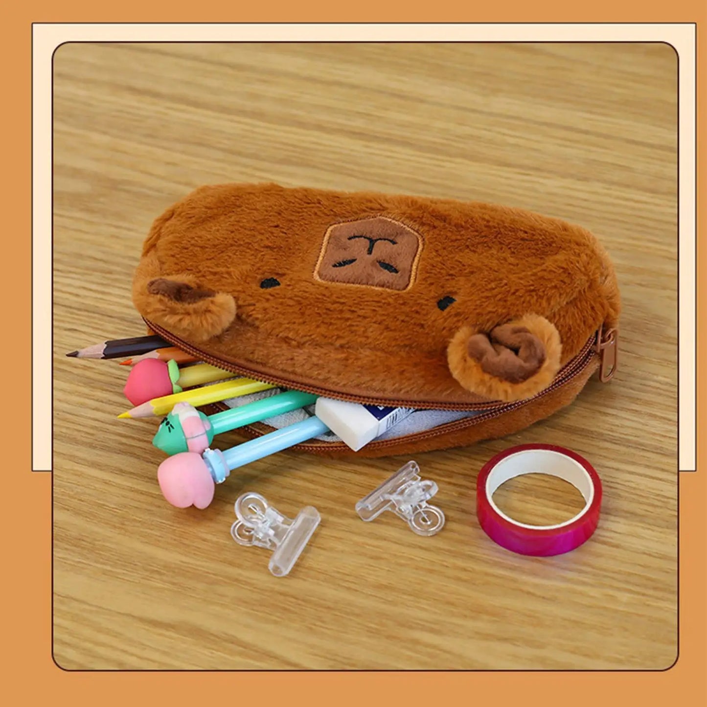 Capybara Pencil Case Cute Plush Zipper Pen Box Stationery Storage Organizer For Kids Students School, College Supplies, Gifts