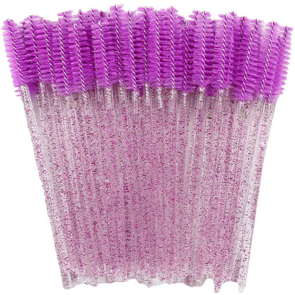 50pcs Disposable Mixed Color Eyelash Brushes Crystal Eye Lash Mascara Wands Glitter Lash Comb Spoolies Micro Makeup Applicators