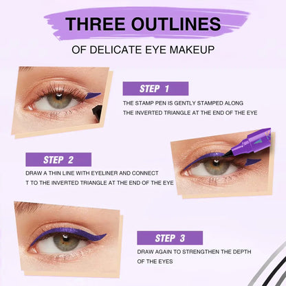 3-color Dual-ended stamp pen,eyeliner smooth quick-drying ,2 in 1 smudge-proof black purple blue eye makeup for women gifts