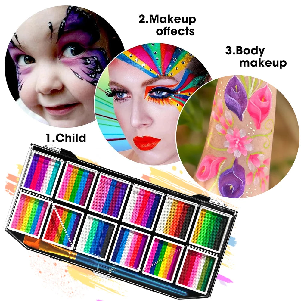 12 Grids colors Face painting Body paint Makeup rainbow Water-based Colorful Painting Set Christmas Palette for Adults and Kids