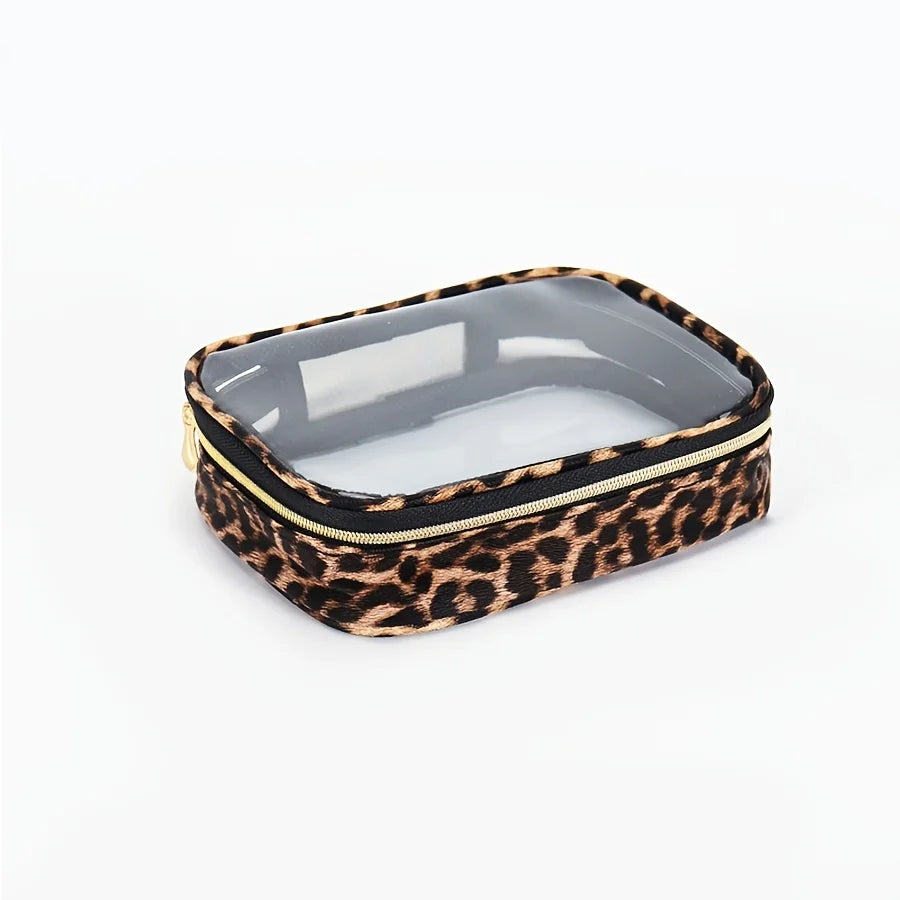 Leopard Print Clear Makeup Bag - Waterproof, Large Capacity Travel Cosmetic Organizer with Zipper