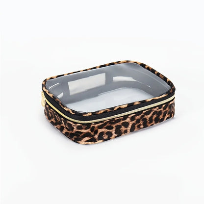 Leopard Print Clear Makeup Bag - Waterproof, Large Capacity Travel Cosmetic Organizer with Zipper