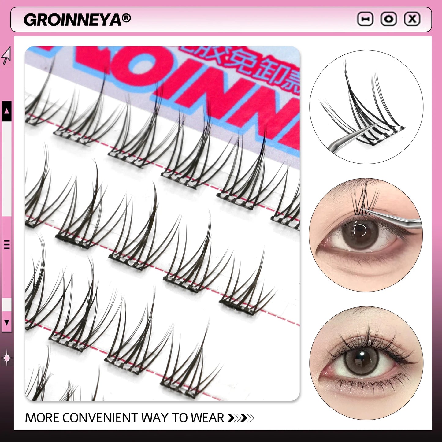 GROINNEYA Self Adhesive DIY Lash Extension Kit Lash Clusters No Glue Needed DIY Lash Extension Pre Glued Cluster Lashes