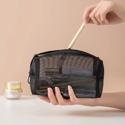 Black Mesh Makeup Bags Women Girls Cosmetic Bag Organizer Travel Portable Wash Lipstick Toiletry Sanitary Napkin Storage Bags