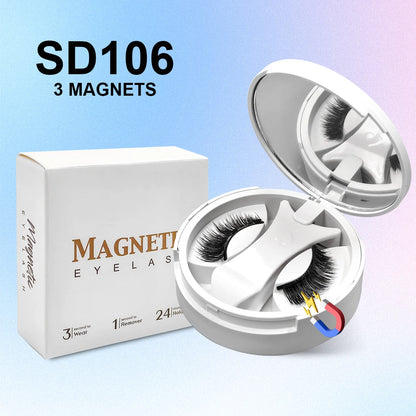 Magnetic Eyelashes Set 1 Pair Reusable No Glue Needed False Eyelashes with Magnetic Tweezers Curly Faux Lashes Makeup Tool
