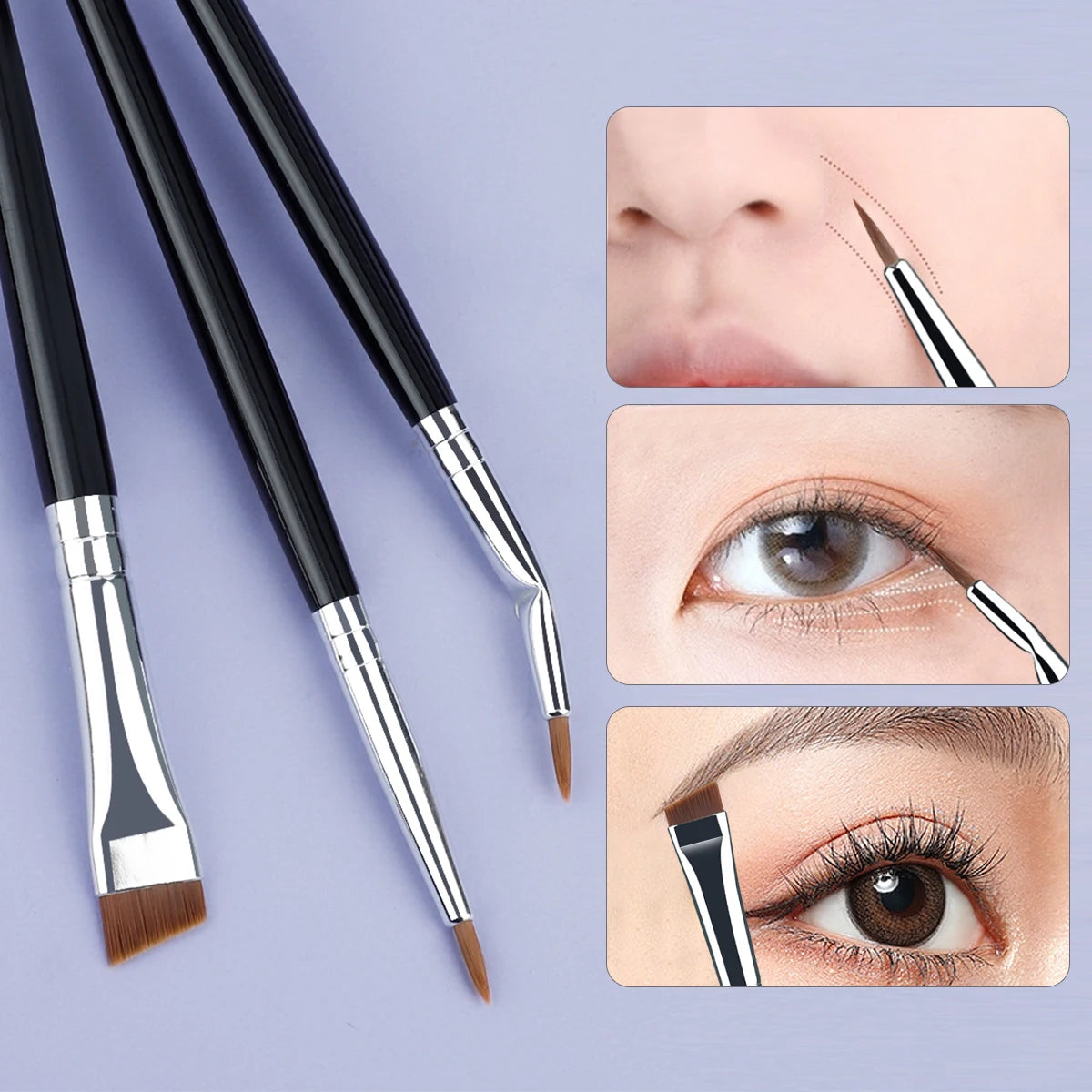 3pcs Eye Makeup Brush Ultra Fine Eyeliner Brush Set, Including Straight, Angled, Bent Tip, Suitable For Makeup