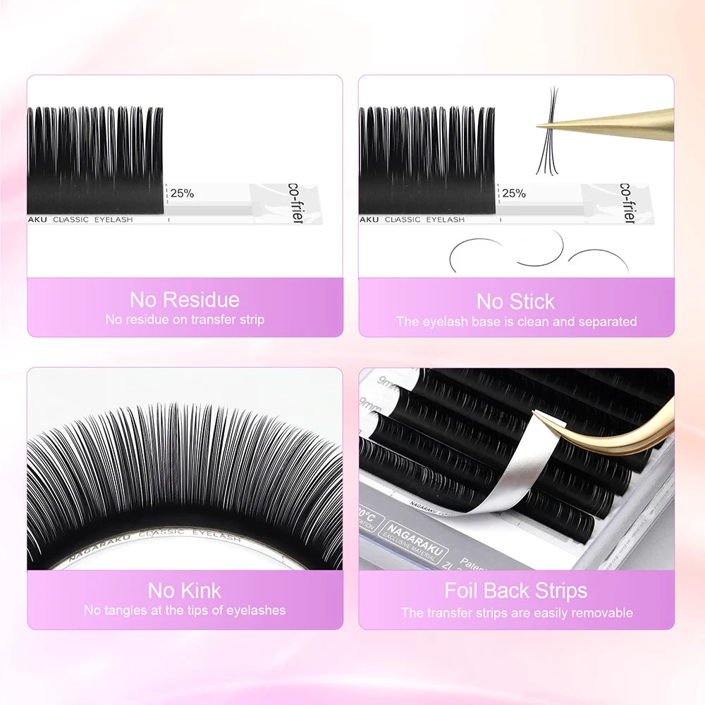 NAGARAKU 7~25mm B C D L LC LD N premium natural synthetic mink classic false eyelashes individual eyelash extensions makeup tool