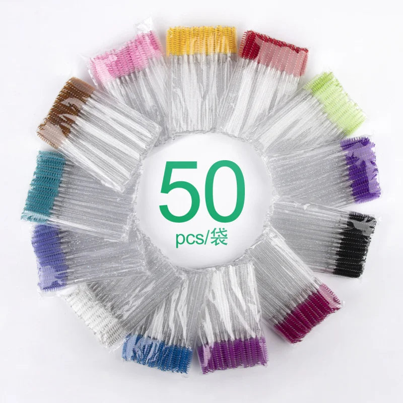 50Crystal Eyelash Comb with Holder Disposable Eyelash Extension Brush Mascara Applicator Professional Makeup Tool Set