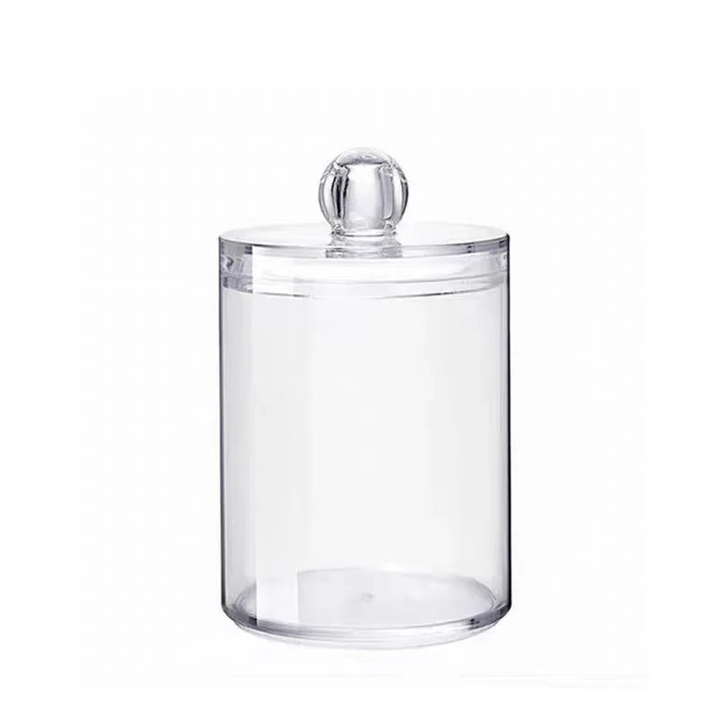 Acrylic Storage Box Bathroom Jar Makeup Organizer Cotton Round Pad Holder Cotton Swab Box Qtip Holder Dispenser with Bamboo Lid