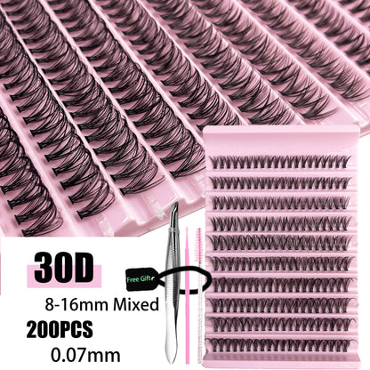 200 Clusters Individual Lash Cluster DIY Eyelash Extension Lash Volume Natural Eyelashes bundle 3D Faux False Mink Lashes Makeup
