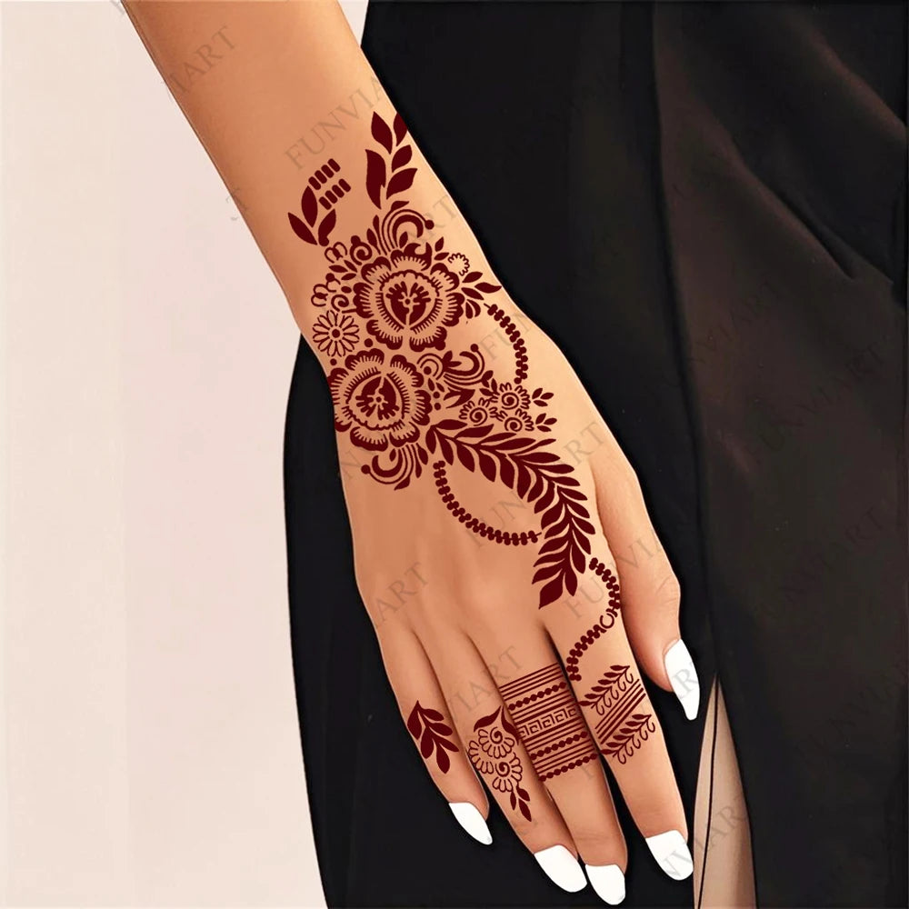Reusable Henna Stencil for Hand Body Painting Flower Henna Tattoo Template for Women Wedding Festival Body Makeup Tattoo Tools