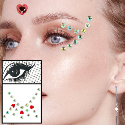 Red Heart Face Jewelry Temporary Tattoos Eye Forehead Diamonds Jewels Makeup Sticker Sparkle Water Drop Gems Nail Art Festival