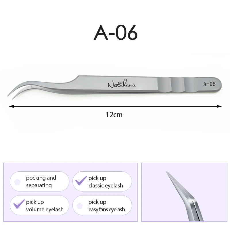NATUHANA Professional Eyelash Extension Tweezers, High Precision Anti-Static Stainless Steel Lash Tools for Volume & Isolation