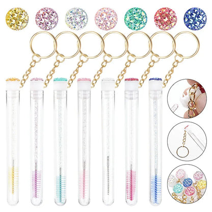 10Pcs Tube Eyelash Brush With Gold Keychain  lash extension supplies Disposable Eyelash Brush Brow and Lash Comb make up brushes