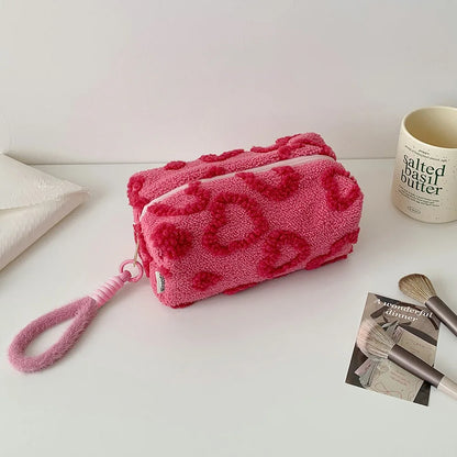 ins wind plush love cosmetic bag outdoor travel tote bag girl large capacity storage bag portable toilet bag