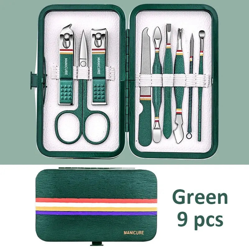 9-19pcs/set Nail Cutter Set Stainless Steel Nail Clippers Set With Folding Bag Manicure Kits Scissors Makeup Beauty Tool