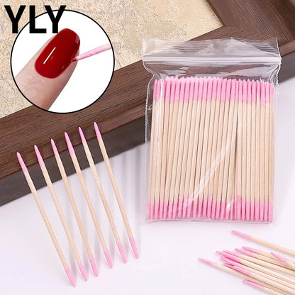 100/300/500Pcs Disposable Wood Cotton Swab Double Head Lipstick Ear Swabs Eyelash Cleaning Cotton Buds Manicure Beauty Supplies