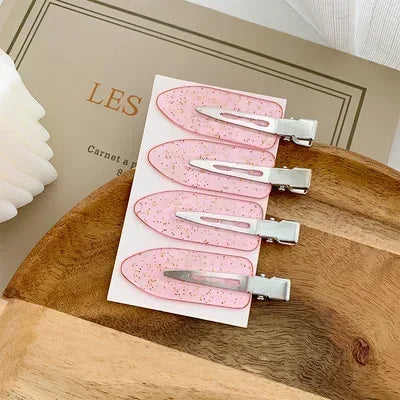 4Pcs Girls Leopard Seamless Hair Clip Set Women Acetate Sheet No Bend Bangs Clip Duckbill Clip Hairpins Makeup Hair Styling Tool