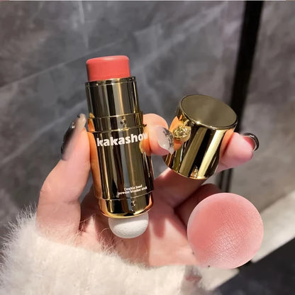 Double Head Powder Blusher Stick, Multi-use Cream Blush Stick with Sponge Tip, Long-lasting Natural Cheek Tint, Portable Makeup