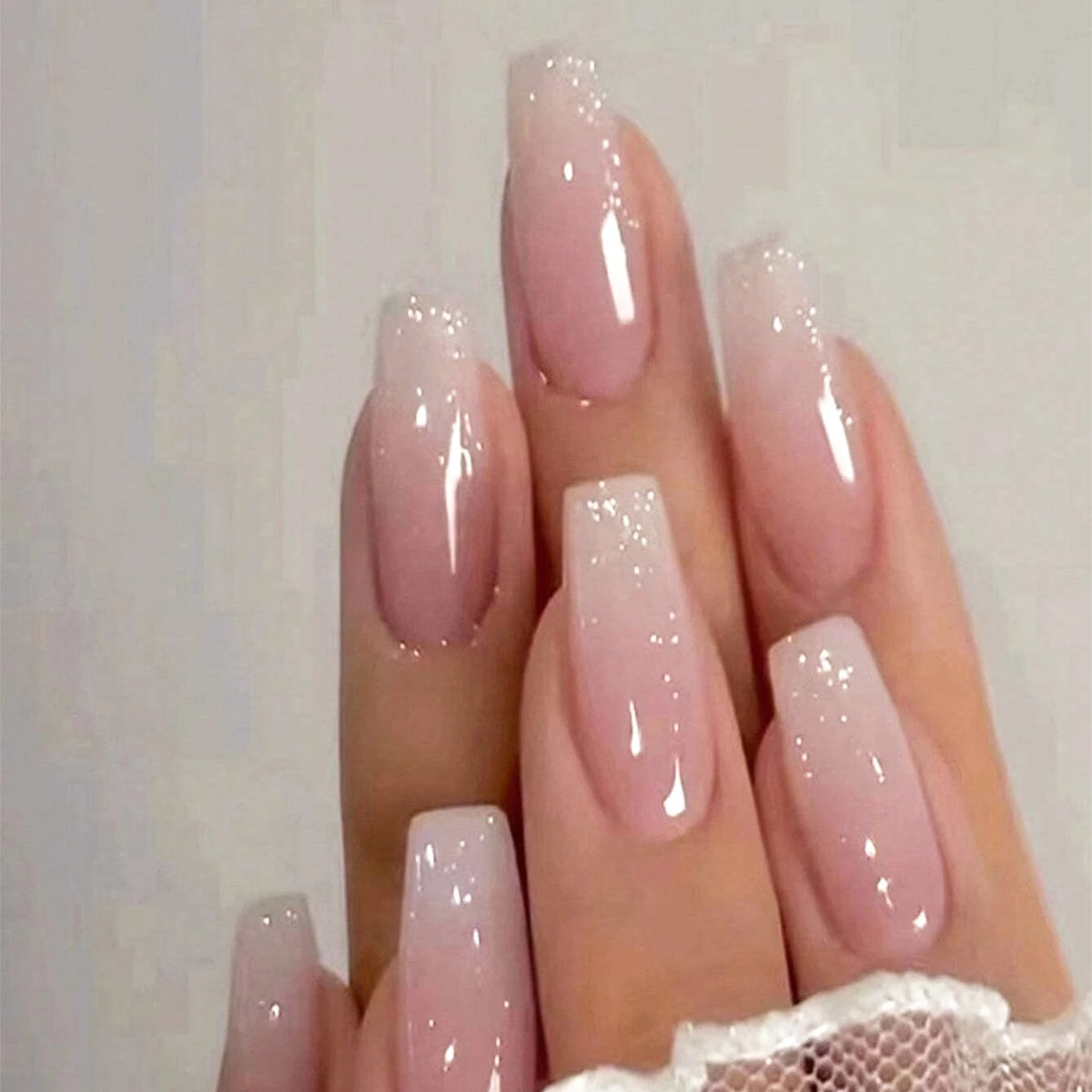 24pcs/set short square fake nails for women cute bride heart white french tips faux ongles y2k press on false nail supplies