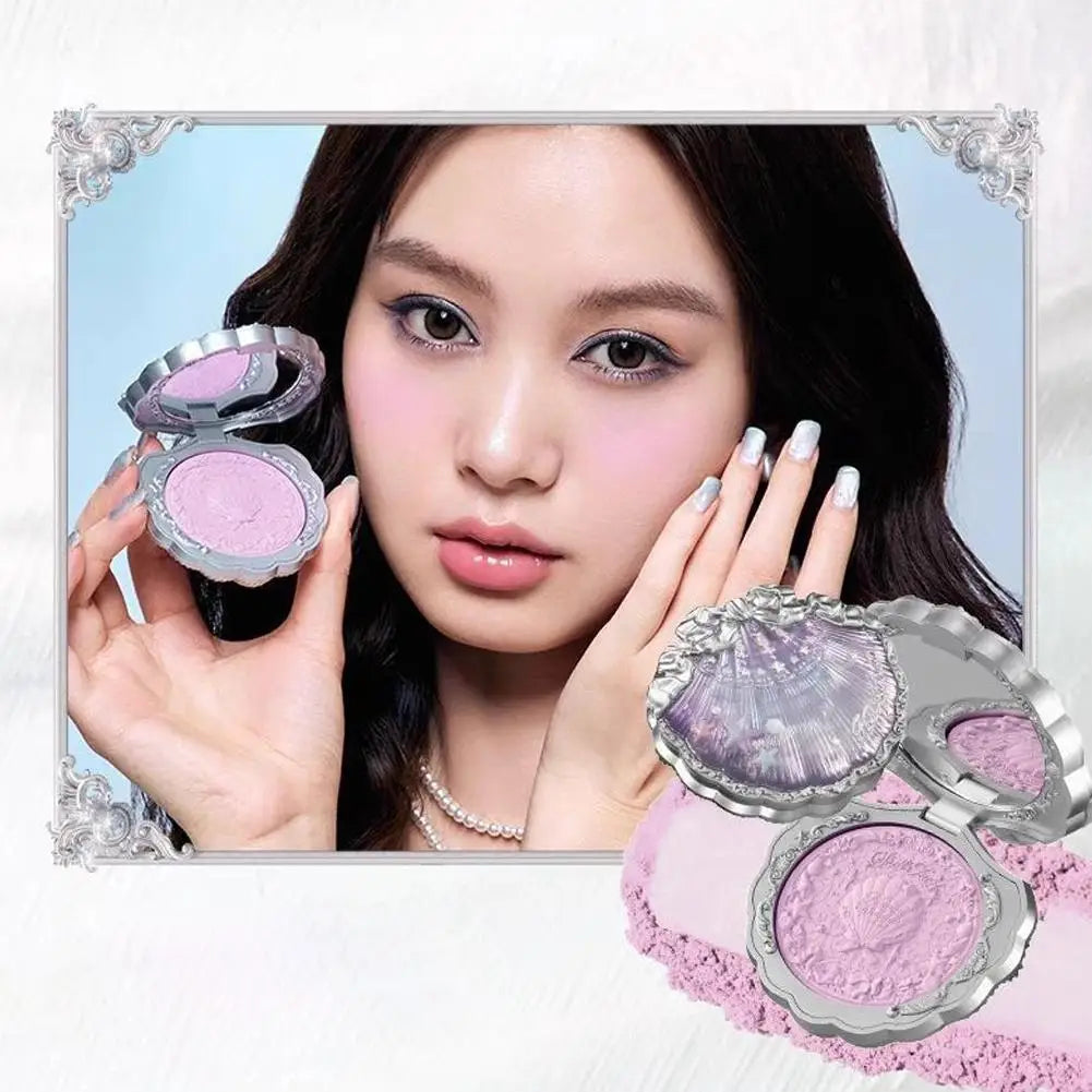 Shell Pearl Blush For Flower Knows Relief Matte Silk Satin Embossed Blush Makeup Long Lasting Brighten Blusher Pallet For Gift