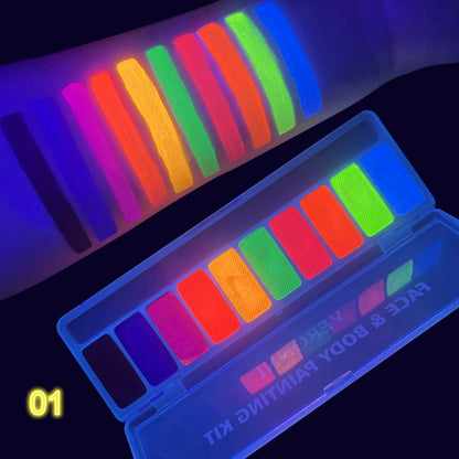 UV Luminated Black Light Body Paint Set with Brush,10 Colors Water-Soluble Paste Fluorescent Neon Oil Face Body Art Paint Makeup