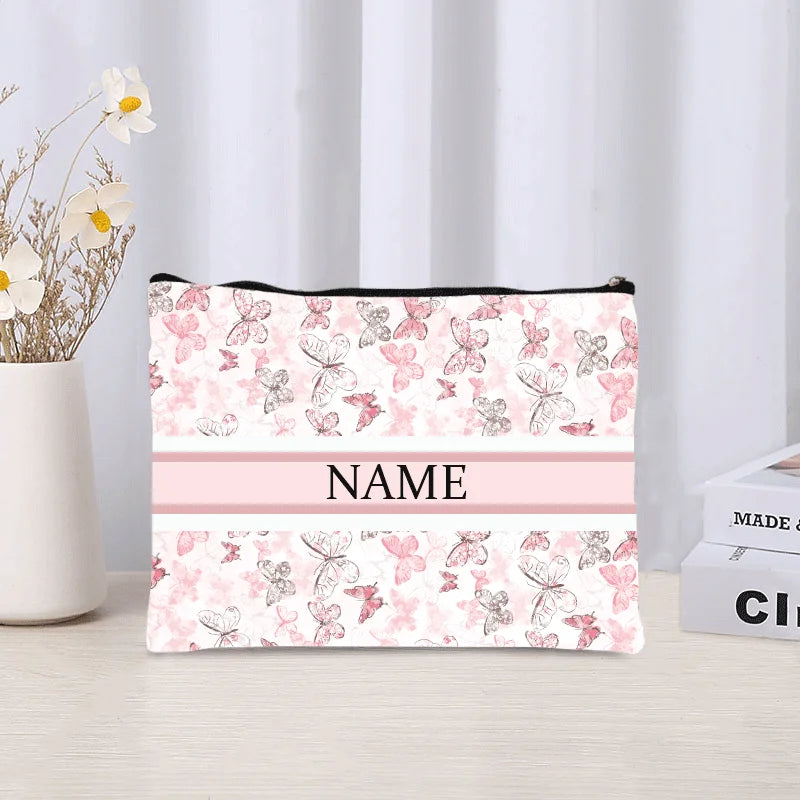 Luxury Custom Name Cosmetic Bag Floral Personalized Makeup Pouch Travel Lipstick Organizer Trendy Make Up Clutch Canvas Purse