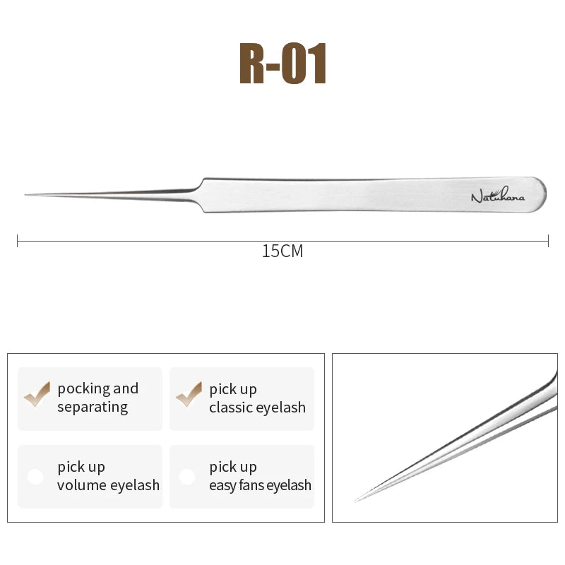 NATUHANA Professional Eyelash Extension Tweezers, High Precision Anti-Static Stainless Steel Lash Tools for Volume & Isolation