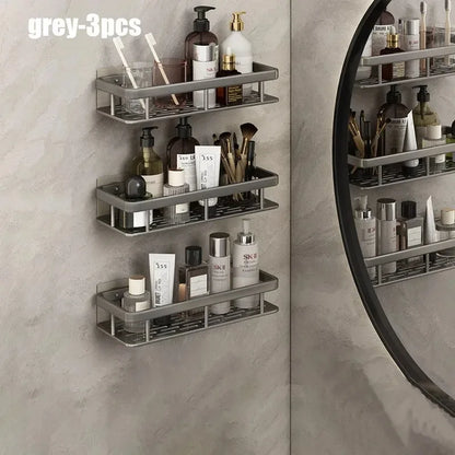 Aluminum Alloy 1/2/3pcs No Drill Wall Bathroom Shelf Shampoo Rack Makeup Storage Organizer Shower Shelf Bathroom Accessories