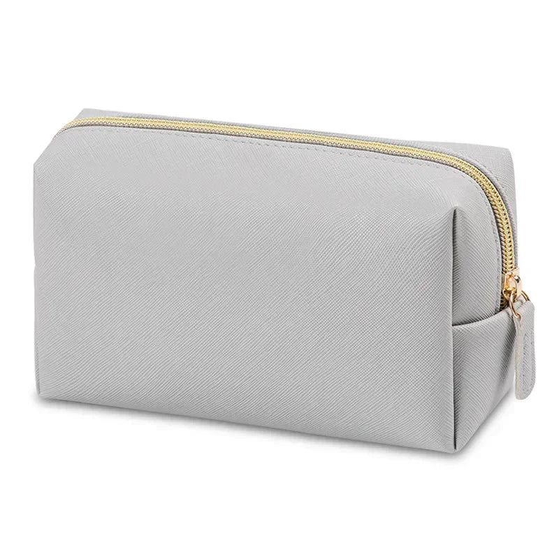 Women Cosmetic Bag Waterproof PU Leather Solid Color Makeup Pouch Travel Portable Wash Toiletry Storage Bag Organizer Purse 2023
