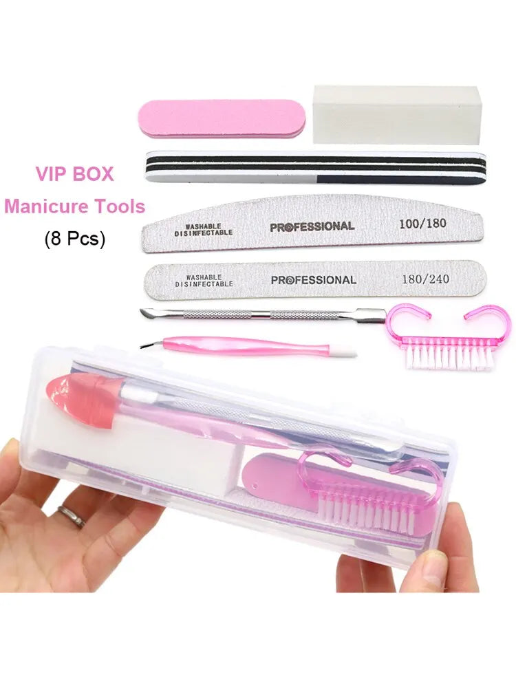 8pcs Nail Files Set 100/180 Nail Sanding Buffer Professional Manicure Files Makeup Pedicure Brushes Tool Extension cuticle Kits