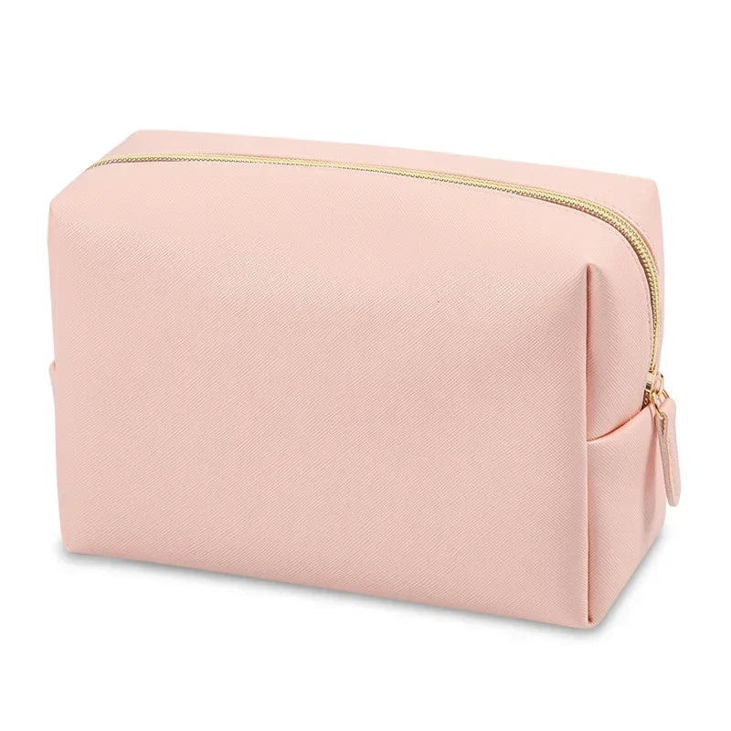 Women Cosmetic Bag Waterproof PU Leather Solid Color Makeup Pouch Travel Portable Wash Toiletry Storage Bag Organizer Purse 2023