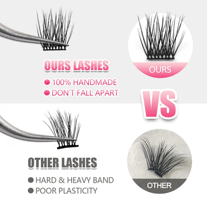 MASSCAKU DIY Cluster Eyelash Extension Segmented False Bundles Eyelashes 72Volume Natural Russian Faux Mink Makeup Lashes