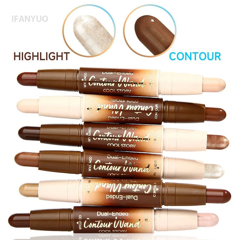 Contour Stick Double-Ended Highlight and Shadow Cream Waterproof Full Coverage Concealer Natural Finish Makeup for All Skin Tone