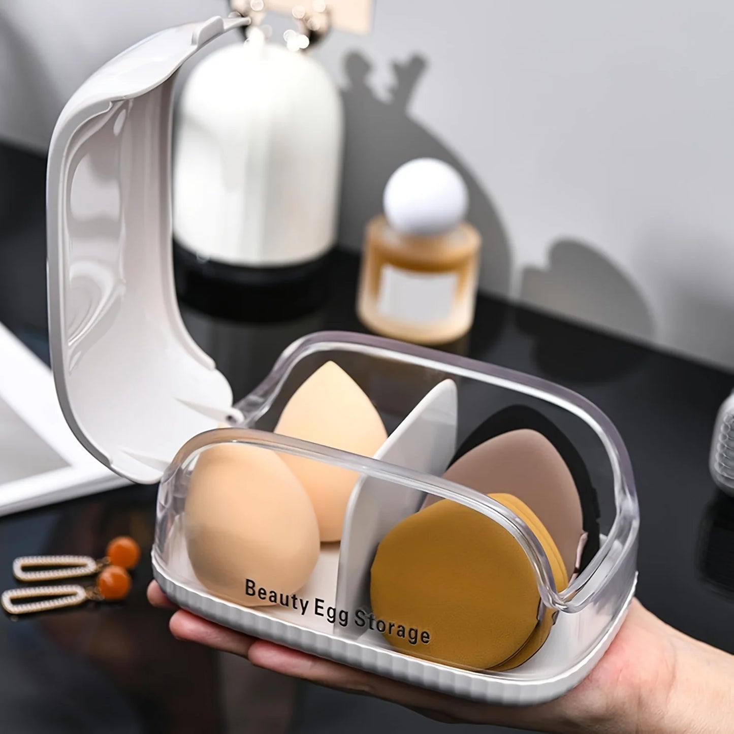 1pc Transparent Makeup Sponge Holder Dustproof Plastic Beauty Organizer Travel Home Cosmetic Storage Makeup Organizers with Lid
