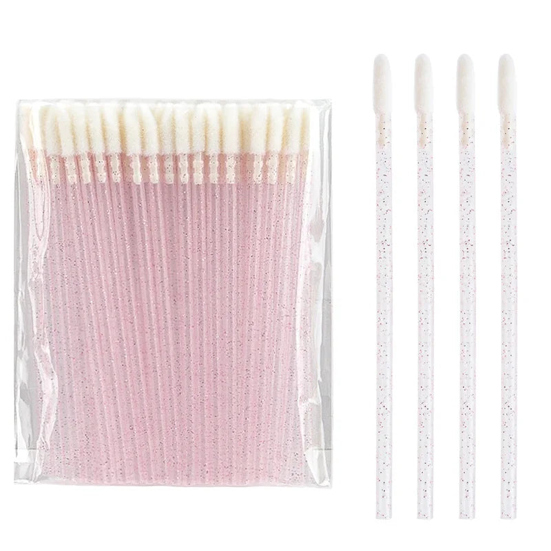 50Pcs Disposable Crystal Lip Brush Lipstick Gloss Wands Eyelash Makeup Micro Brushes Lash Extension Clean Applicator Makeup Tool