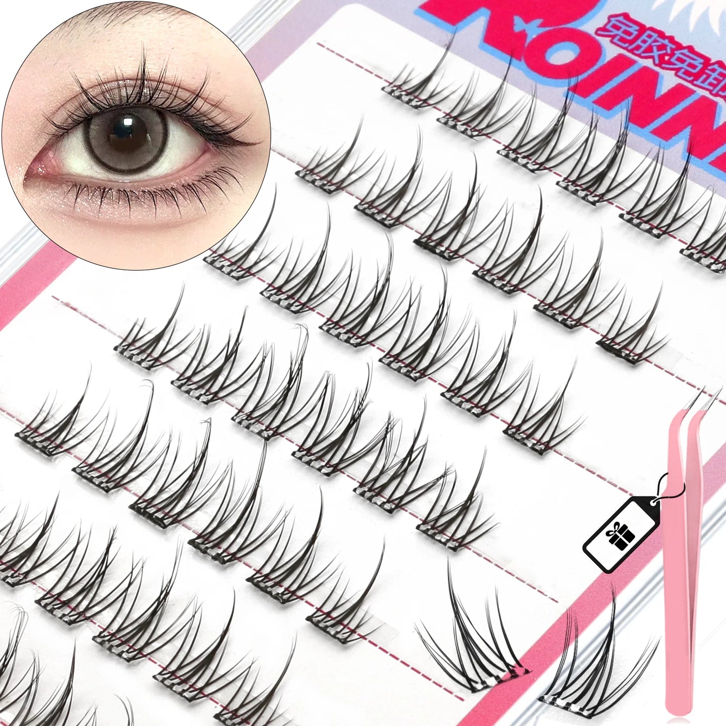 GROINNEYA Self Adhesive DIY Lash Extension Kit Lash Clusters No Glue Needed DIY Lash Extension Pre Glued Cluster Lashes