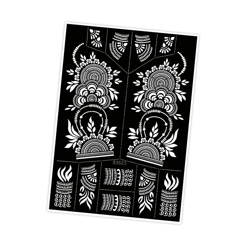 Reusable Henna Stencil for Hand Body Painting Flower Henna Tattoo Template for Women Wedding Festival Body Makeup Tattoo Tools