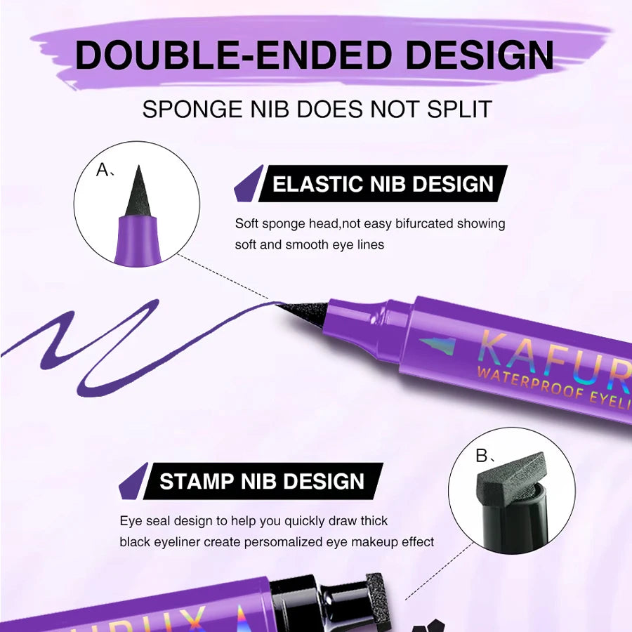 3-color Dual-ended stamp pen,eyeliner smooth quick-drying ,2 in 1 smudge-proof black purple blue eye makeup for women gifts