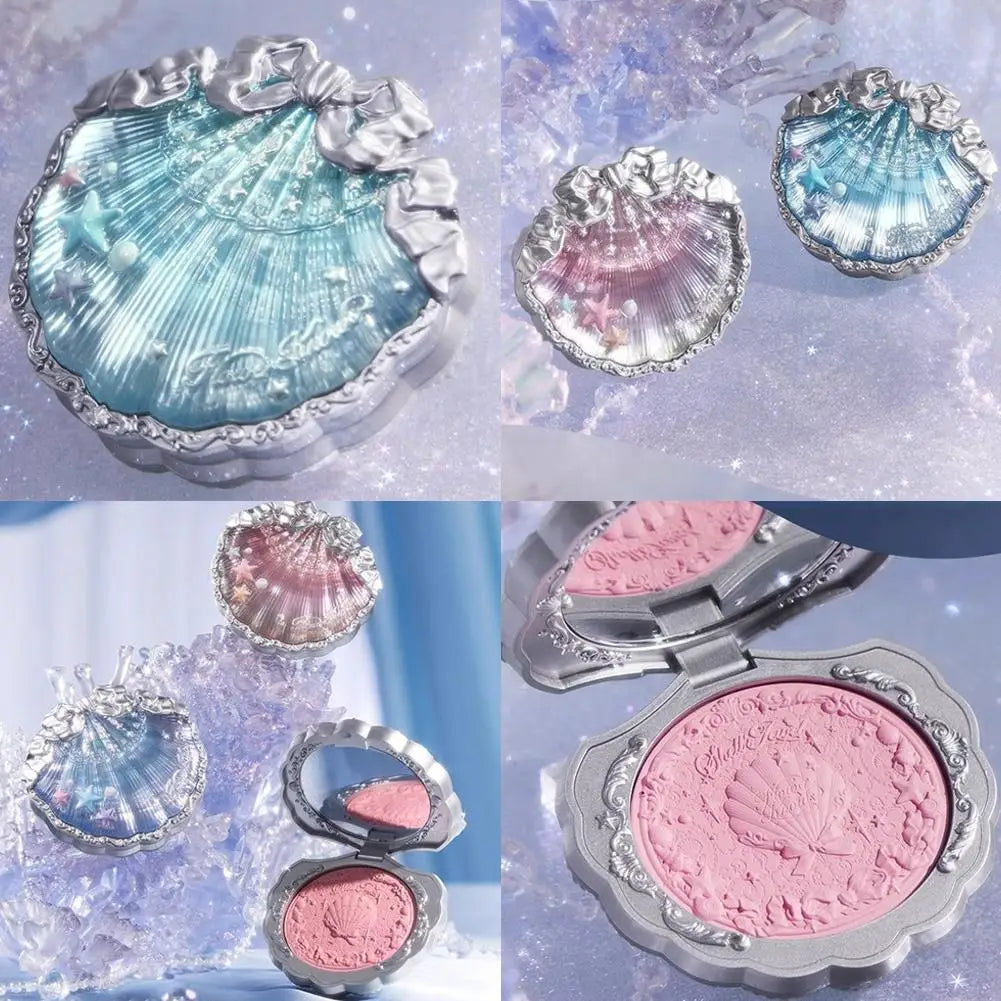 Shell Pearl Blush For Flower Knows Relief Matte Silk Satin Embossed Blush Makeup Long Lasting Brighten Blusher Pallet For Gift