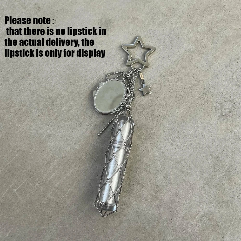 New Lipsticks Protective Cover Metal Net Pocket Lipstick Bag Keychain Portable Makeup Pouch Lip Balm Bag Key Chain Holder Mirror